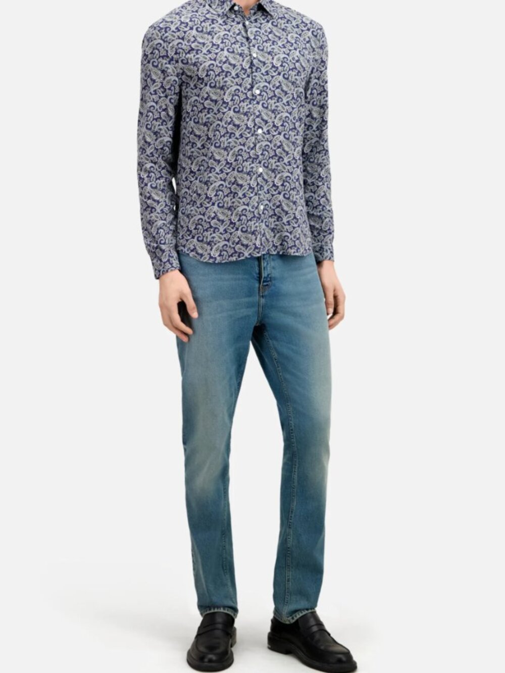 NWT The Kooples Navy Long Sleeve Button Down Shirt in Antique Paisley / M
